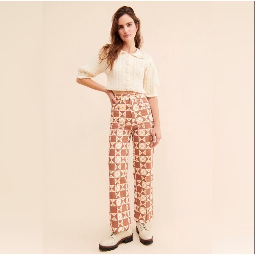 Lisa Says Gah Robyn Jeans Brown Quilt Print Size 26 High Rise Straight